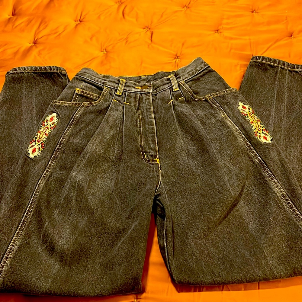 Vintage Together Embroidered Women’s Mom Black Jeans
